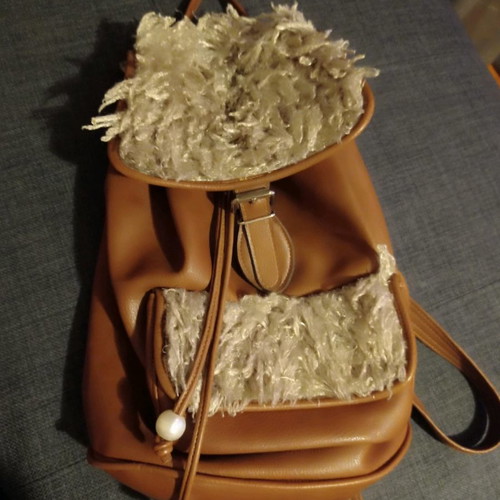 Women's handmade leather backpack used, brown