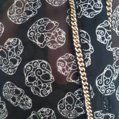 Zara Trafaluc women's shirt large black like new with skull design and gold chain