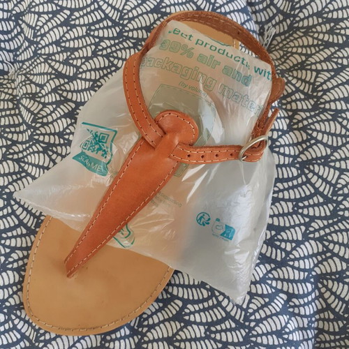 Traditional Greek leather sandals, beige, size 41