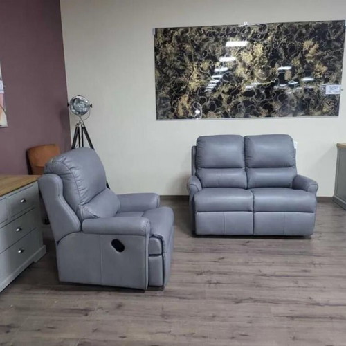 Gray leather sofa set two-seater and armchair G Plan new with relax mechanism