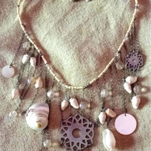 Accessorize necklace new with mother of pearl, shells, crystals, and metal details