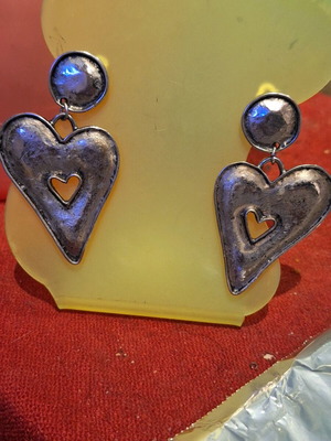 Heart earrings new, hammered silver