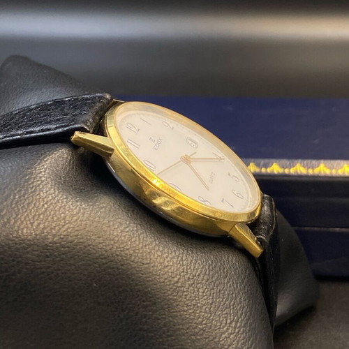 Edox Quartz wristwatch, Swiss made, gold plated, white dial