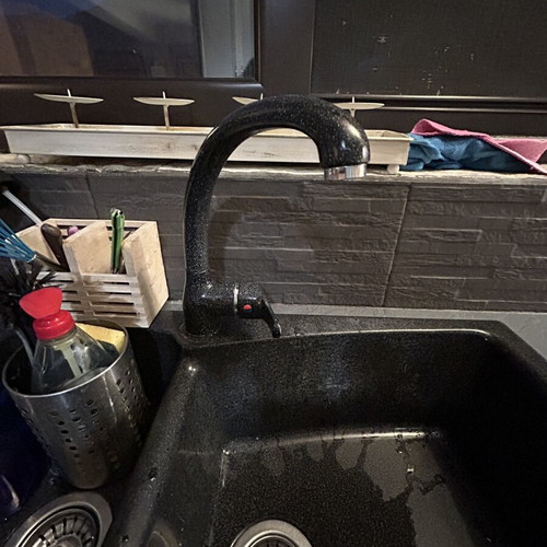 Sanitec Granite M79 inset sink used, black-gray with faucet