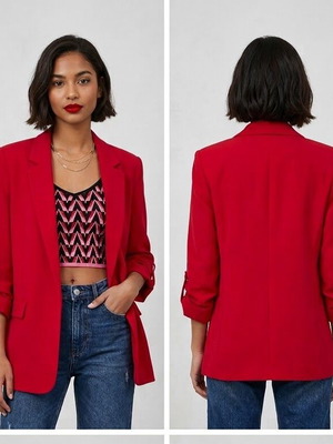 Zara viral chic κόκκινο σακάκι με γυρισμένα μανίκια