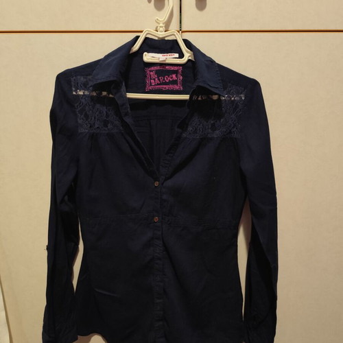 Cotton shirt with lace details dark blue like new, size S