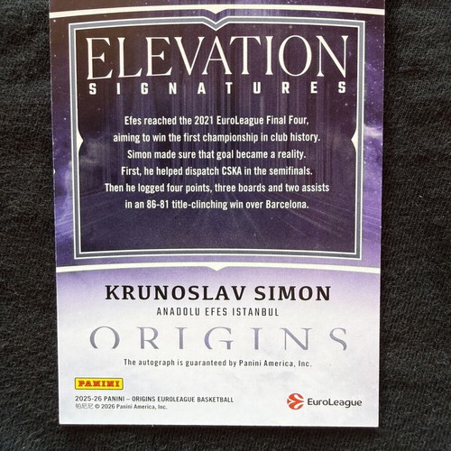 2025/26 Panini Origins Euroleague Krunoslav Simon Autograph Card Green