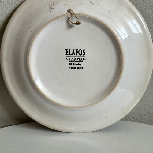 Elafos Handmade Ceramic Decorative Plate used, Rhodes, Ø24.5 cm