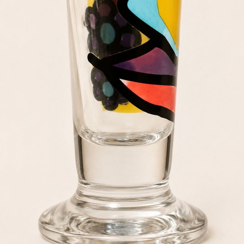 Set of 2 vintage glass liqueur glasses with pop art designs