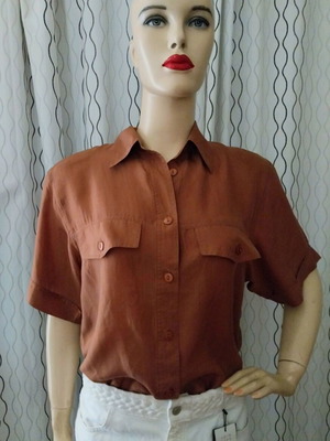 Silk women's shirt brown au lait like new, short sleeve