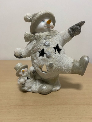 Snowman candle holder made of clay new