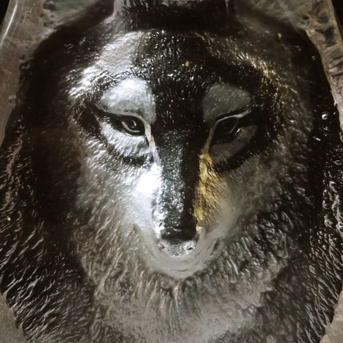 Paperweight "Sitting Wolf" Mats Jonasson full lead crystal, new