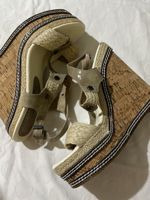Platform sandals size 38 used, beige with high wedge design