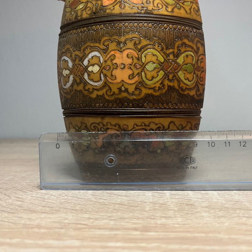 Bulgarian flask used, handmade carved decoration