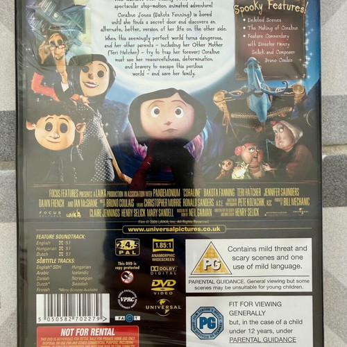 Coraline DVD new, animated movie with English subtitles