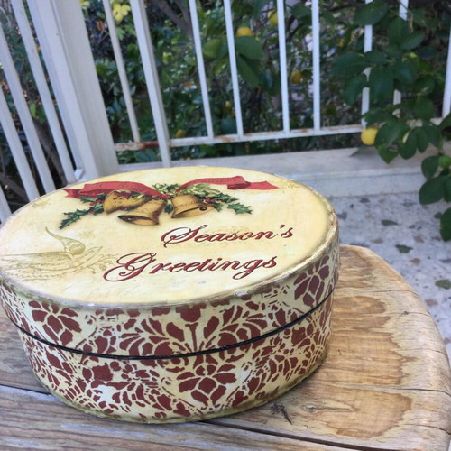 Christmas wooden box and tin tray used