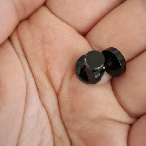 Barbell piercing earrings used, black and white, bar style