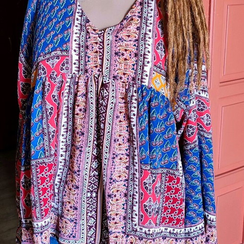 Blue Vanilla Patchwork Tunic Blouse like new, multicolor