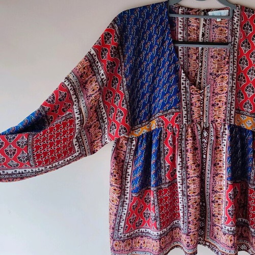 Blue Vanilla Patchwork Tunic Blouse like new, multicolor