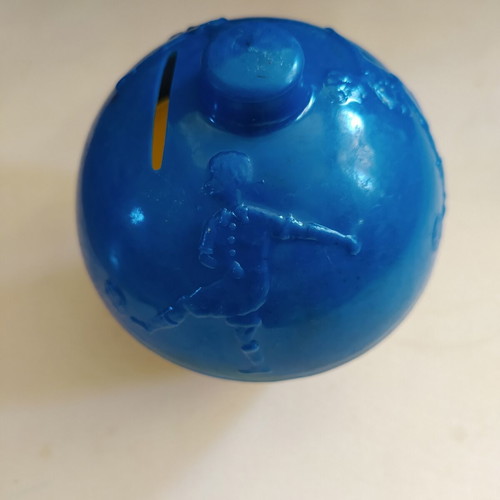 Vintage children's piggy bank with footballer design, 60s-70s