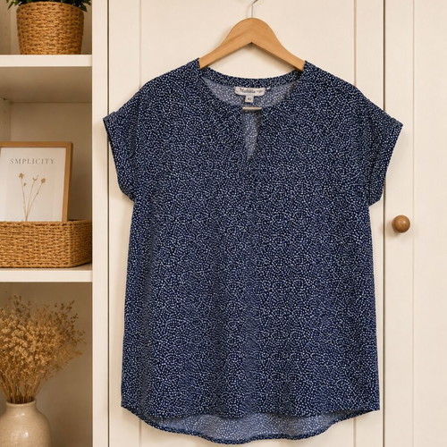 Blouse like new, size 40, navy blue with white hearts