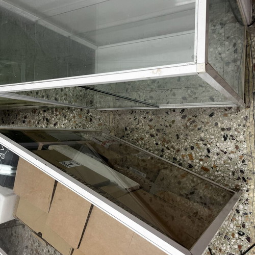 Professional Display Cabinets used, metal and glass, sliding doors, set of 2