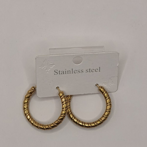 Gold-tone stainless steel hoop earrings with rope design
