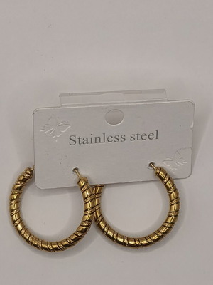 Gold-tone stainless steel hoop earrings with rope design