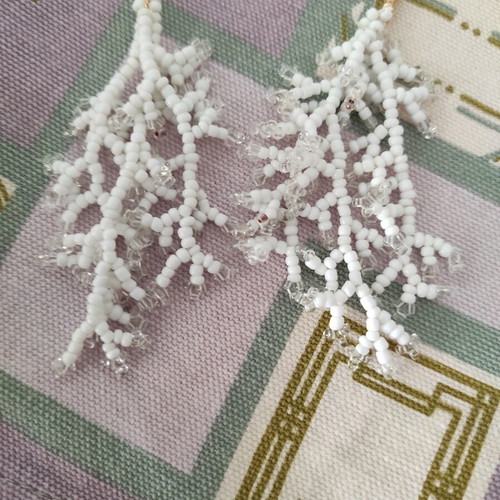 Handmade Beaded Crochet Earrings White New