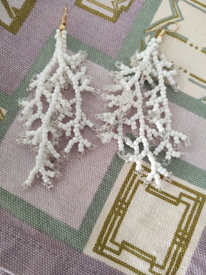 Handmade Beaded Crochet Earrings White New