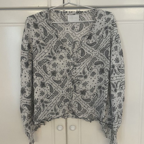 Zadig & Voltaire Paisley Print Butterfly Sleeve Blouse like new, white