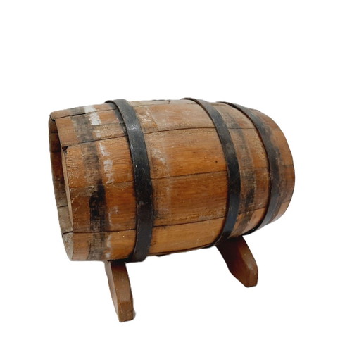 Vintage oak barrel USSR 70s with stand, 18×14×15 cm