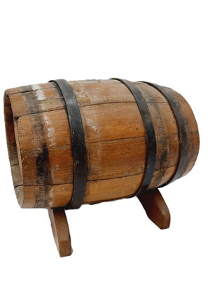 Vintage oak barrel USSR 70s with stand, 18×14×15 cm