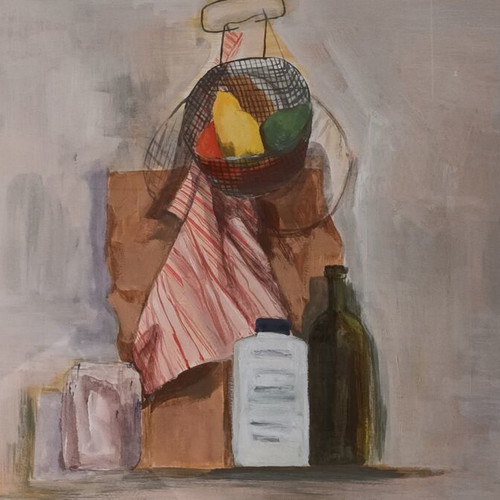 Hand-painted still life acrylic painting with frame and glass, like new