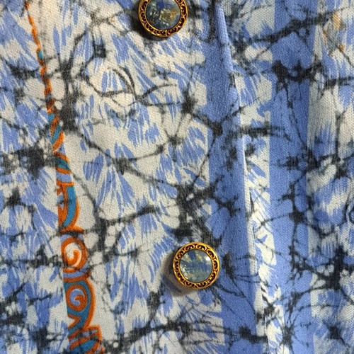 Vintage blue dress with orange and black details, size L