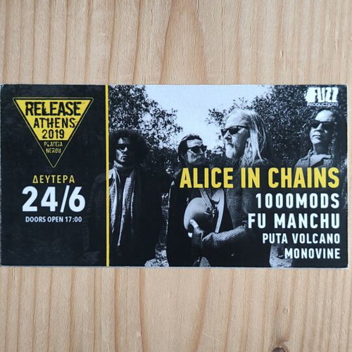 Alice in Chains Concert Ticket used, 24-6-2019, Fu Manchu, 1000mods