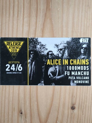 Alice in Chains Concert Ticket used, 24-6-2019, Fu Manchu, 1000mods