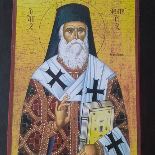 Wooden Icon of St. Nektarios new, 39×28 cm, decoupage technique