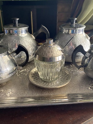 Nickel-Plated Aluminum Coffee Set used, 1970s, set of 5