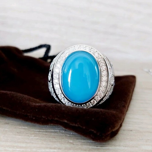 Men's silver 925 ring with natural light blue agate new