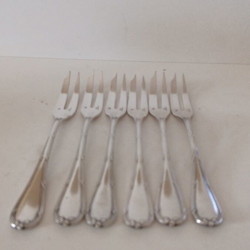 Christofle Rubans Vintage Silver-Plated Oyster Forks Set of 6 like new
