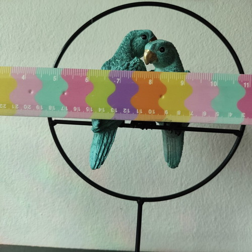 Table decoration with two blue parrots used