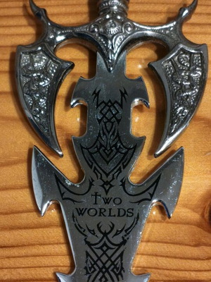 Two Worlds collectible metal sword replica letter opener used, Royal Edition