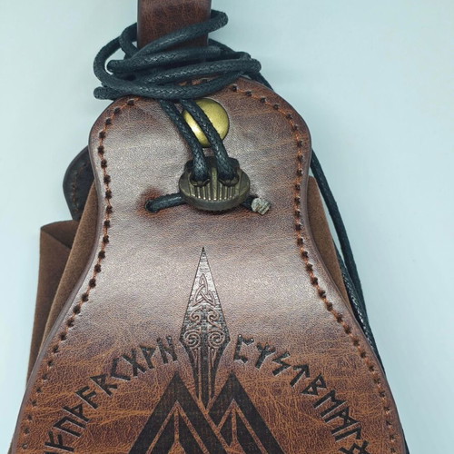 Leather Belt Pouch new with Valknut symbol and Scandinavian Runes