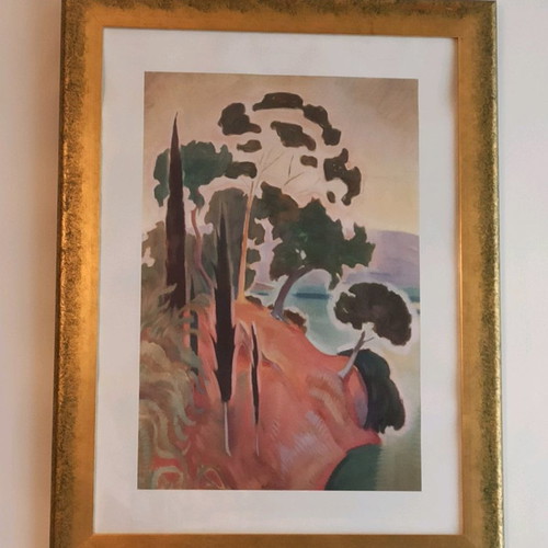 Print Landscape of Corfu by Kon. Parthenis used with gold frame