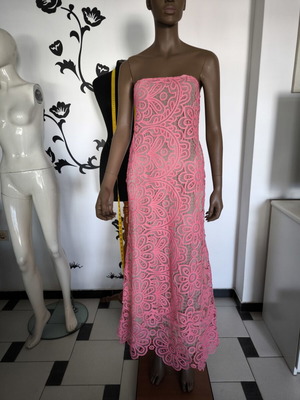 Strapless Dress coral midi lace handmade by Niki Nikolaidou new