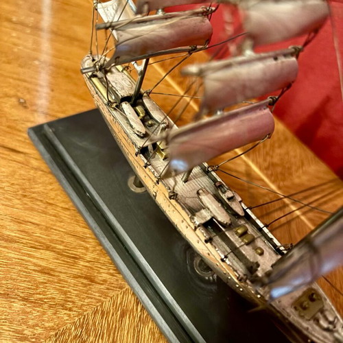 Set of 3 metal sailing ships used, vintage captain's collection
