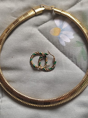 Faux Gold Collar Necklace and Hoop Earrings Set stainless steel, like new