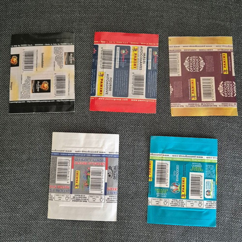 Panini Euro sealed sticker packs, set of 5 from different tournaments