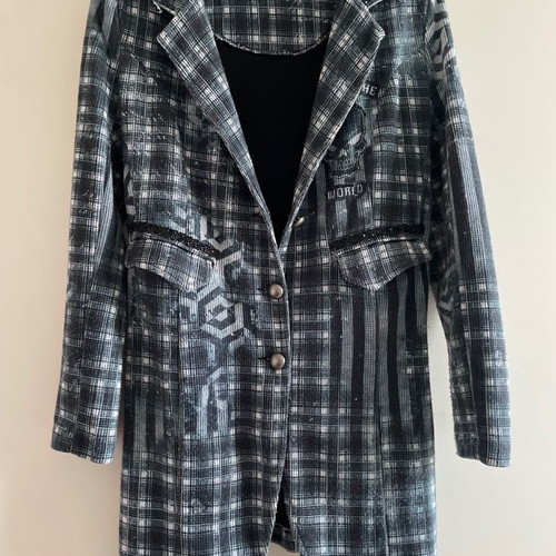 Raw Medium long cotton blazer with check pattern and rhinestones